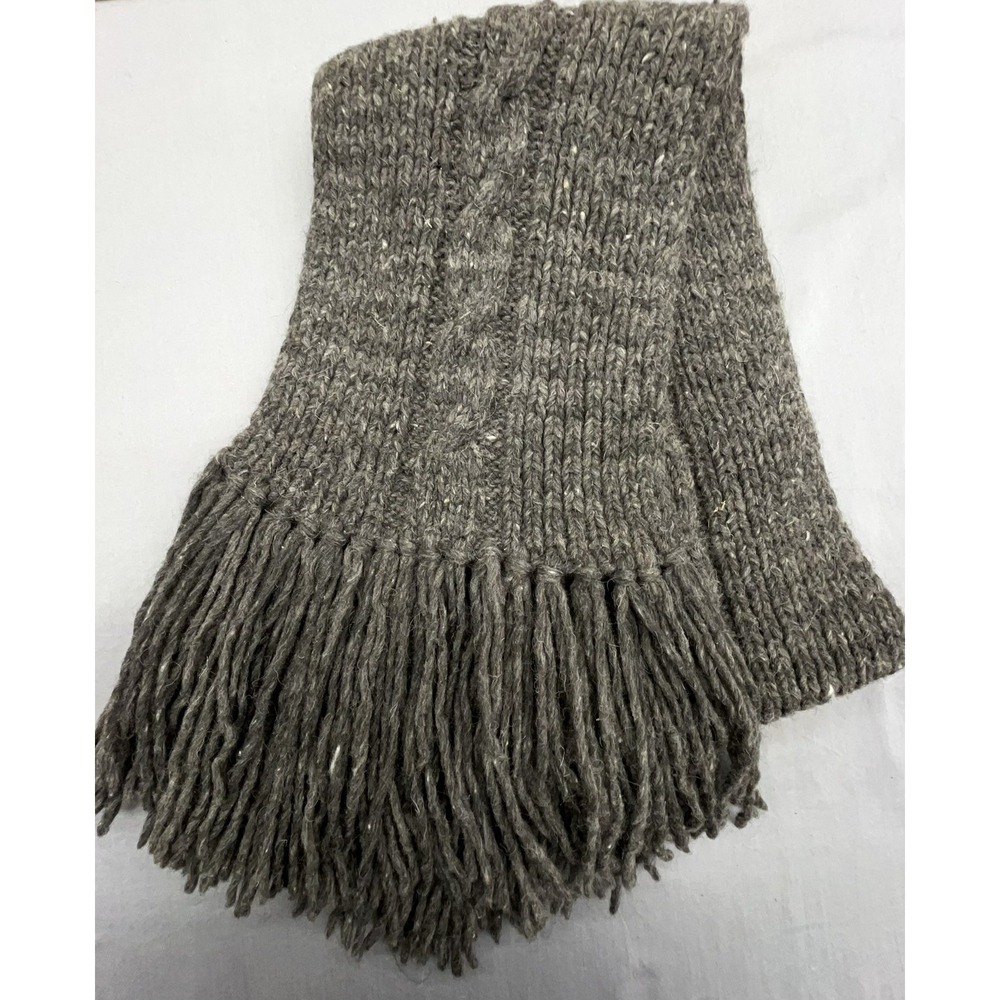 Vtg Wool‎ Scarf Gray Cable Knit Fringe Preppy Lagenlook Cottage Boho Wrap Shawl